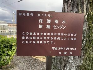 中筋墓地（宝塚市）の保護樹木の看板