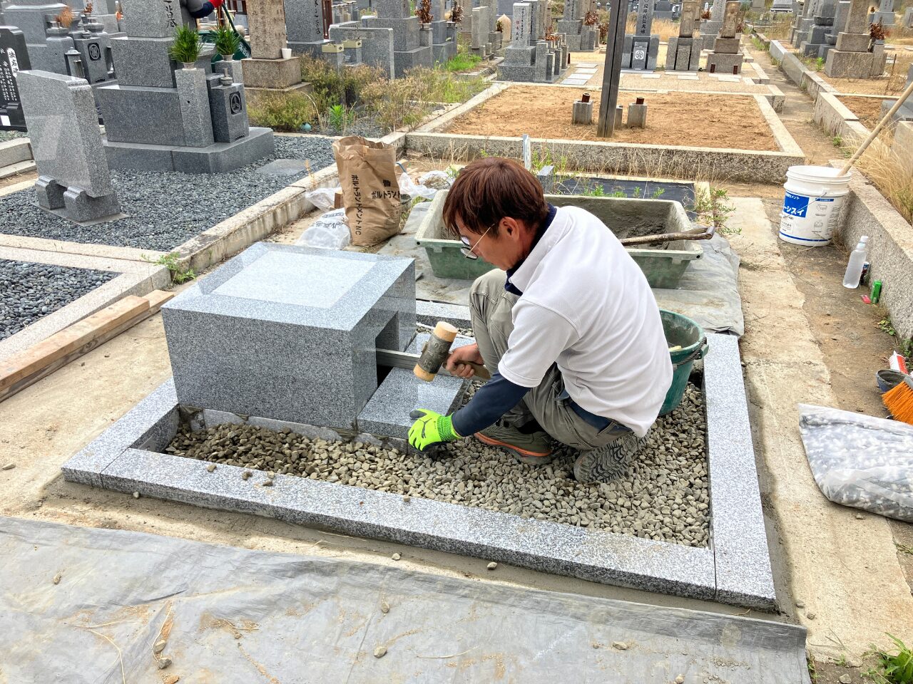 杉本霊園（住吉区）お墓のお引越し　据付工事　大阪石材